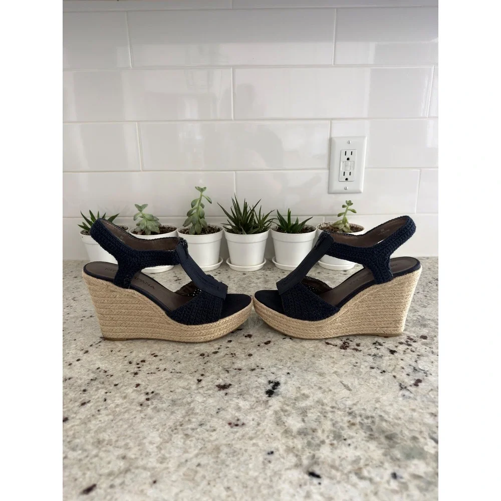 Moda Spana Size 8M Navy Crochet Espadrille Platform‎ Wedge Sandals